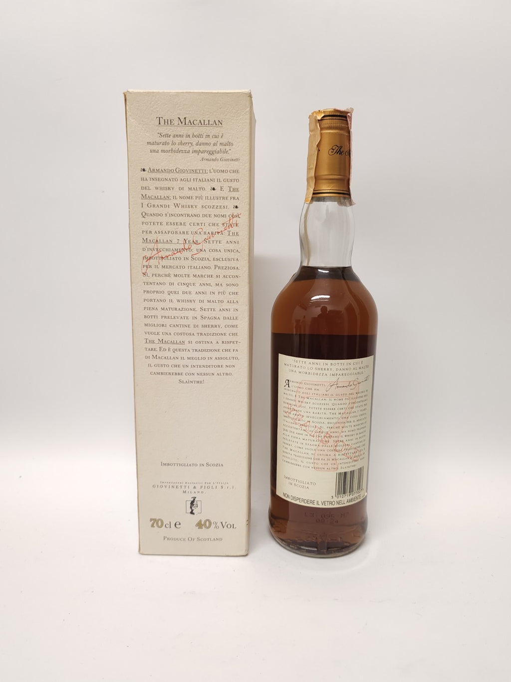 Macallan 7 Years Armando Giovinetti Special Selection 70cl 40%  80er Mit Schacht