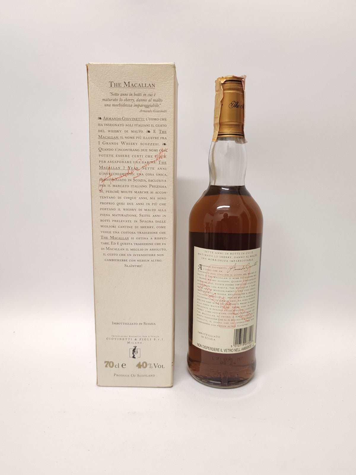 Macallan 7 Years Armando Giovinetti Special Selection 70cl 40%  80er Mit Schacht